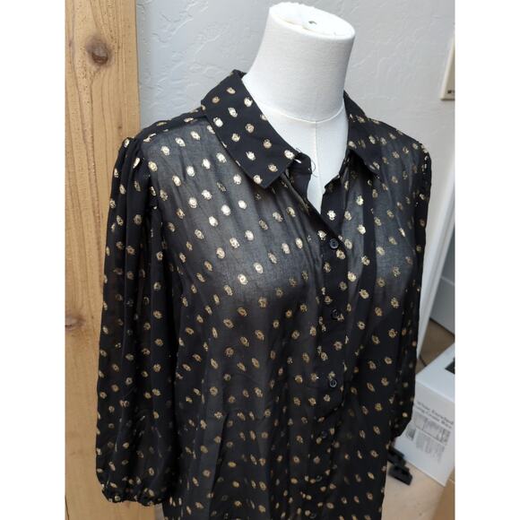 Nanette Lepore Women's Blouse Top Size XL Very Black & Gold NWT Metallic - Picture 2 of 8
